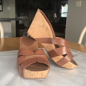 Nine West brown leather sandal with cork wedge